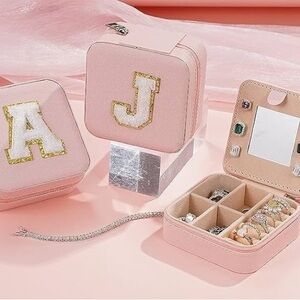 NEW Jewelry Box/Organizer With Mirror - White Initial - PU Leather